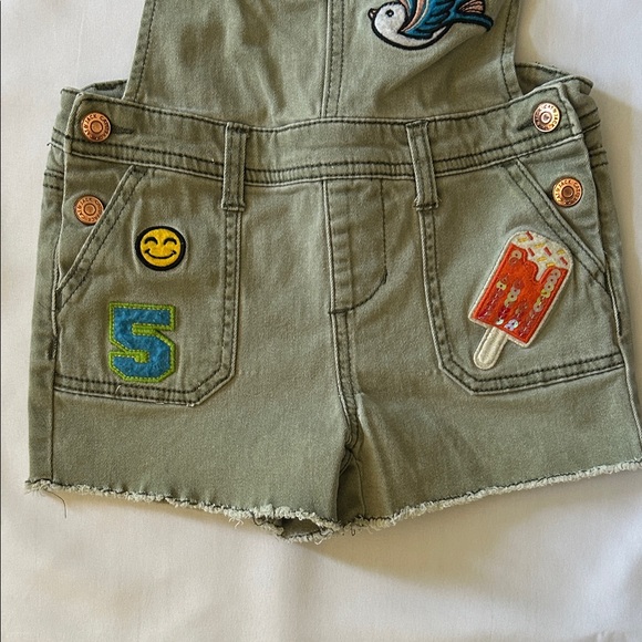Green Denim Overalls with Fun Patches Girls Size Medium - Picture 2 of 8